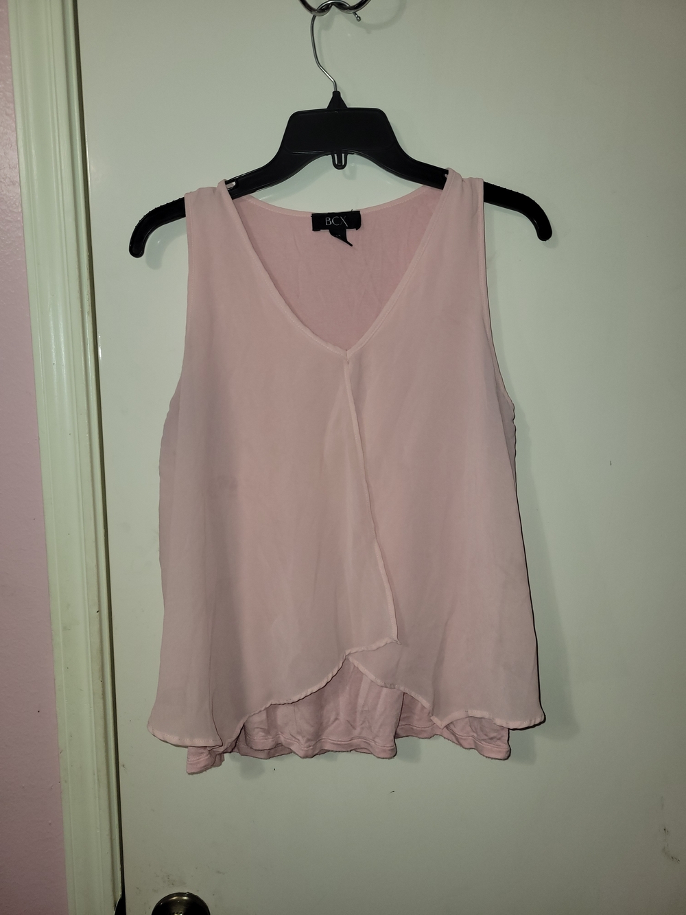 BCX Light Pink V-Neck Layered Chiffon Camisole